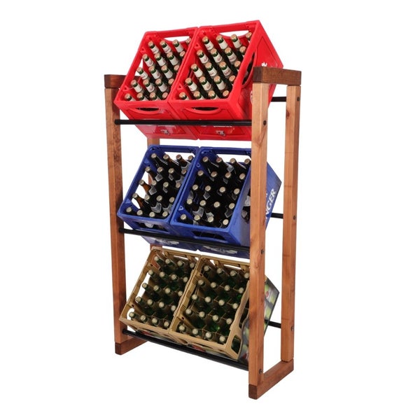 PROREGAL Getränkekistenregal HARZ HxBxT 137x82x35cm 6 Kisten auf 3 Ebenen Massives Kiefernholz Braun geölt