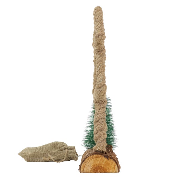 ECD Germany LED Jute Baum mit LED-Beleuchtung 23x6,5x30 cm, Deko Weihnachtsbaum aus Seil mit 30 warmweißen LEDs, 3 Tannen, Jutesäckchen, batteriebetrieben, Timer, Tannenbaum Figur Weihnachtsdeko Innen