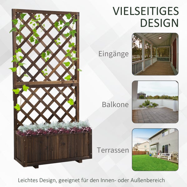 Outsunny Hochbeet Pflanzenkasten mit Rankgitter, Spalier Pflanzkübel, Blumenkasten Holz, 72,5x31,5x149,5cm für Garten Balkon Terasse, Blumenkübel für Kletterpflanzen, Blumen, Braun