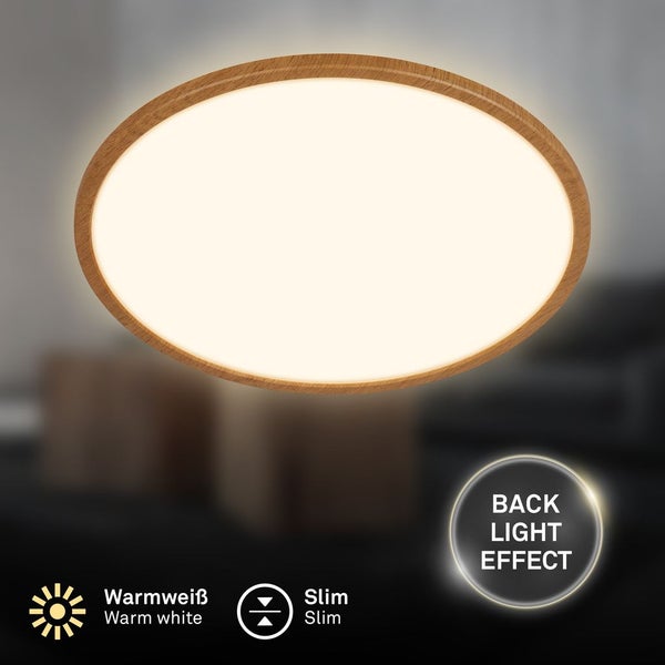 LED Deckenlampe Holz Deckenleuchte Wohnzimmer Indirektes Licht Flach Warmweiß