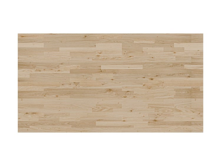 Massivholzplatte aus Eiche mit keilgezinkten Lamellen.