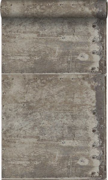 Origin Wallcoverings Tapete große verwitterte rostige Metallplatten Industriegrau - 53 cm x 10.05 m - 337229