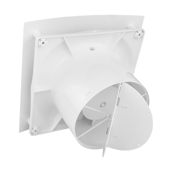 Rückansicht eines Wandlüfters aus Kunststoff