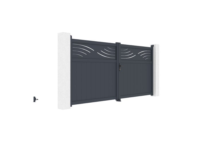 Drehtor 3,4m HALTI H.160cm graues Aluminium + 2 Pfosten 20x20cm H.190cm