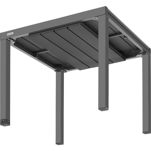 Gartentisch mit Aluminiumgestell, Tischplatte in Holzoptik und tectake Logo, Ansicht von unten.