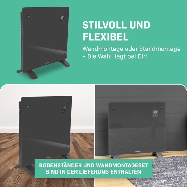 Elektrischer Heizkörper mit Standfüßen und Wandmontageset