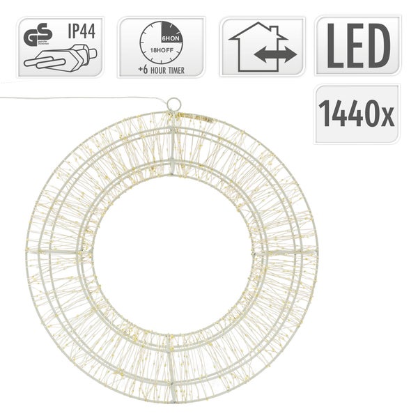 ECD Germany LED Metall Kranz Ø50cm mit 1440 LEDs, Warmweiß, Hängekranz mit Timer, IP44 Wasserdicht, Innen/Außen, Strombetrieben, LED Metallkranz Weihnachtskranz Lichterkranz Türkranz Weihnachten Deko