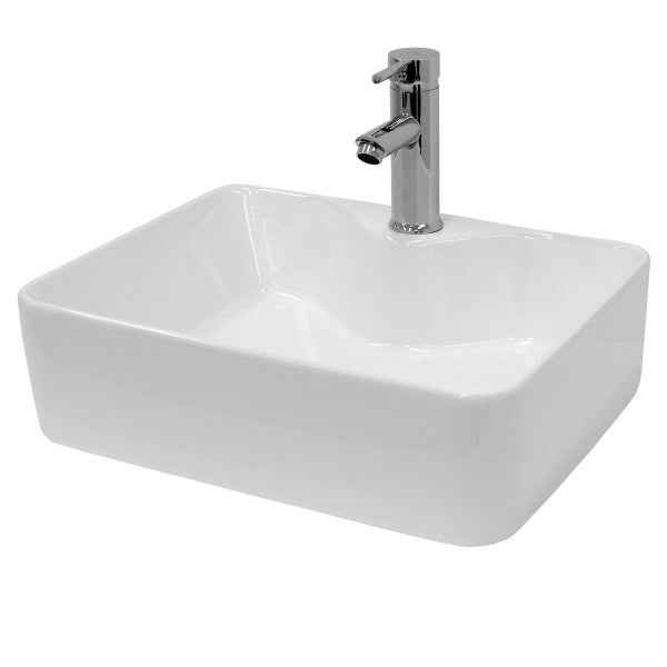 ECD Germany Design Waschbecken Waschtisch 480 x 380 x 140 mm inkl. Ablaufgarnitur für Waschbecken ohne Überlauf - Keramik Weiß Aufsatzbecken Aufsatzwaschbecken Waschschale Aufsatzwaschtisch Spülbecken
