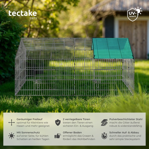 Freilaufgehege für Kaninchen tectake  180 x 75 x 75 cm aus 12 Gitterelementen grün