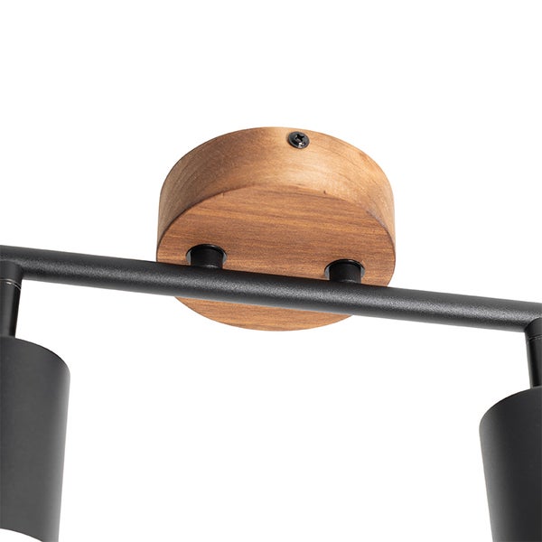 Deckenleuchte mit Holzsockel und Metallelementen