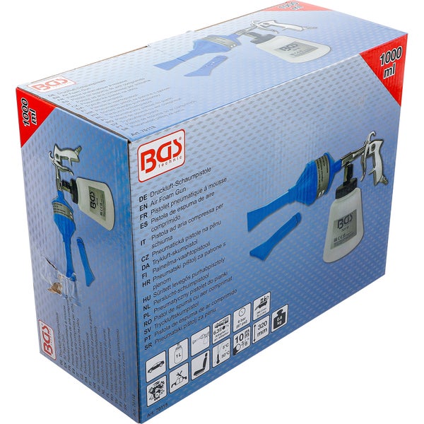 Verpackung der Druckluft-Schaumpistole von BGS technic mit technischen Details