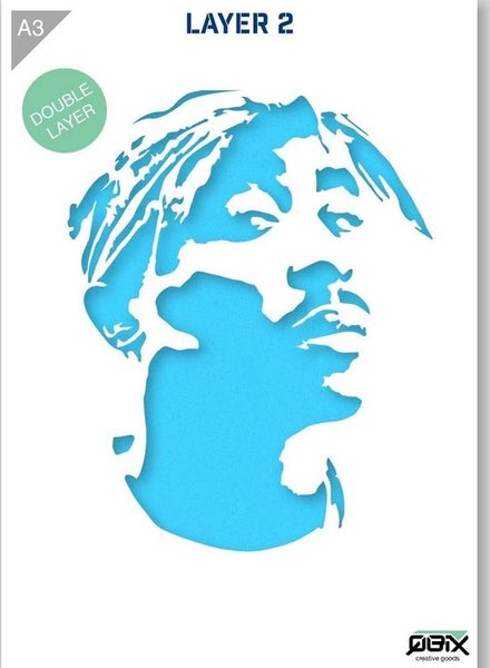 QBIX Tupac Shakur Schablone 2 Schichten A3 Größe Kunststoff - Höhe Tupac 31 cm