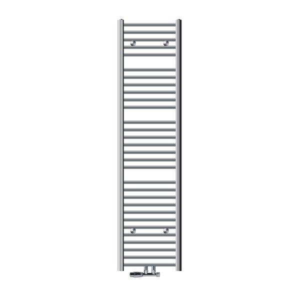 ECD Germany Badheizkörper Mittelanschluss 400 x 1800 mm Chrom gebogen mit Thermostat und Anschlussgarnitur Eck Wand Chrom - Heizkörper Heizung Handtuchwärmer Handtuchtrockner Handtuchheizkörper