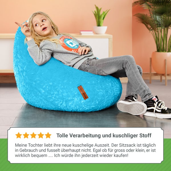 Green Bean Plüsch Sitzsack 45x45x60cm - Indoor Sitzkissen mit 120L EPS Perlen Füllung Kuschelig Waschbar - Bean Bag Bodenkissen Lounge Chair Sitzhocker - Hellblau