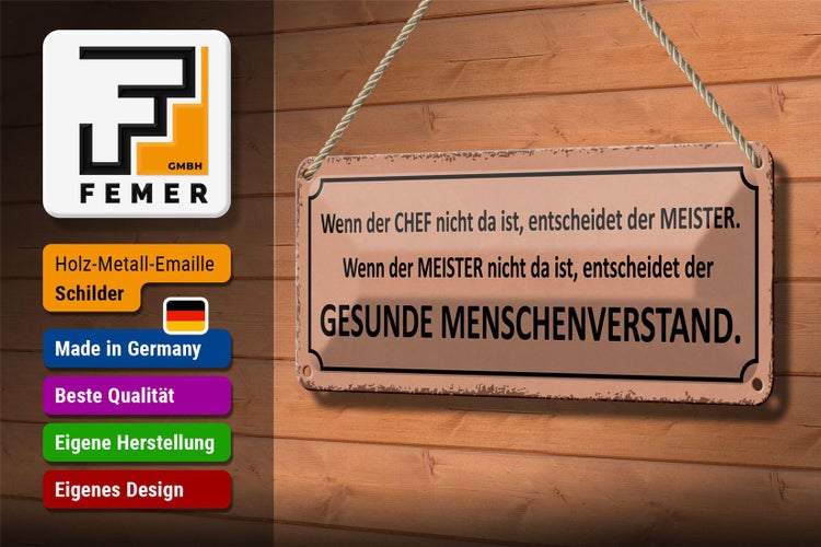 Blechschild Spruch 27x10cm wenn der Chef nicht da Meister Dekoration