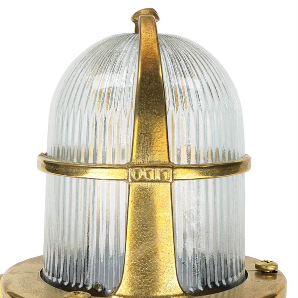Maritime Außenleuchte mit Schutzkorb aus Glas und Messing
