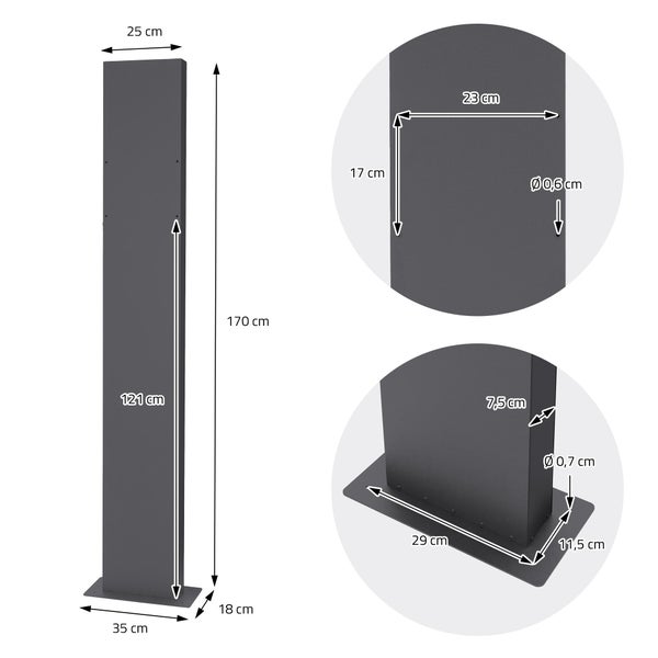 ML-Design Briefkastenständer aus Edelstahl pulverbeschichtet in Anthrazit, Höhe 170 cm, Lochabstand 23x17 cm, Freistehend, zum Anschrauben, für Wandbriefkasten, Briefkasten Standfuß Ständer Halterung
