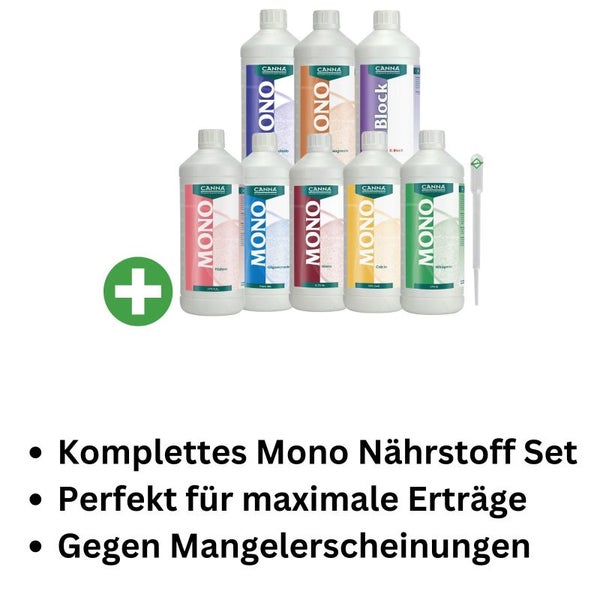 Canna Mono Dünger Set 8-teilig – Pflanzennahrung für jede Phase – Inkl. Kalzium, Magnesium, Kalium, Stickstoff, Phosphor, Eisen, Spurenelemente & D-Block – Für gesundes Wachstum & hohe Erträge