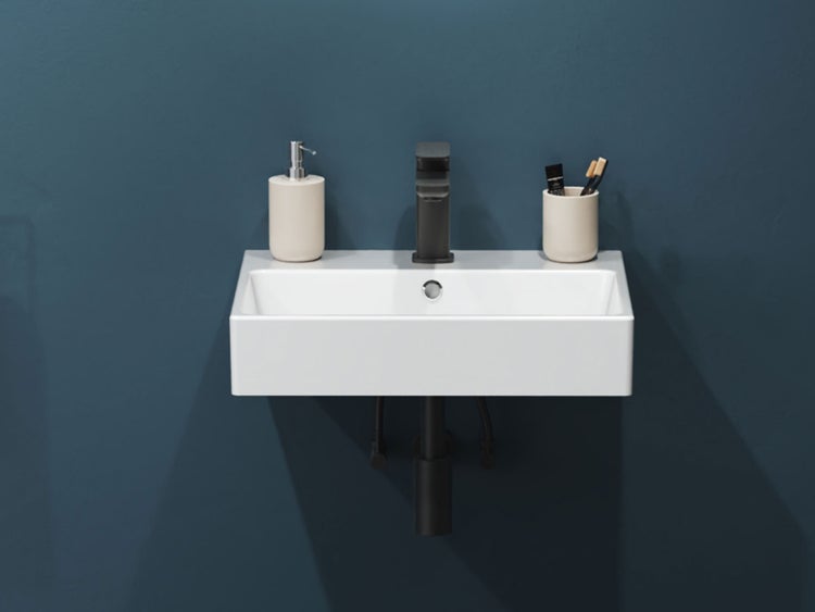 Aqua Bagno Solo Waschbecken 10.05.30.04 – 50 x 40 cm – Weiß Hochglanz – Keramikbecken mit Hahnloch & Überlauf