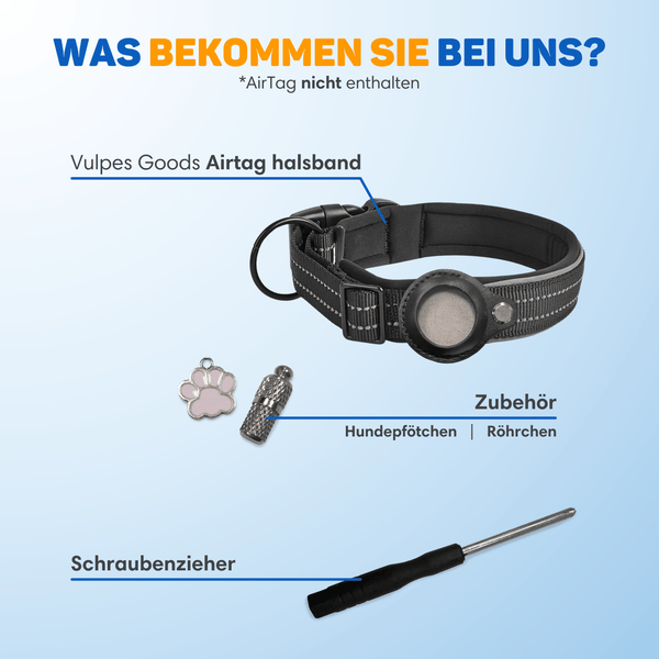 Vulpes Goods Hundehalsband - Apple Airtag Halsband für Hunde - Reflektierendes - Kratzerfest und wasserdicht - 36-44 CM - M
