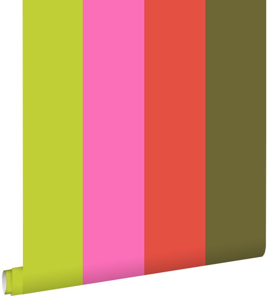 ESTAhome Tapete Streifen Lindgrün und Rosa - 53 cm x 10,05 m - 116521
