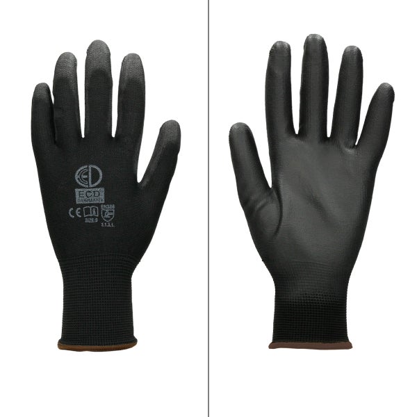 ECD Germany 1 Paar Arbeitshandschuhe mit PU-Beschichtung, Größe 9-L, Schwarz, atmungsaktiv, rutschfest, robust, Mechanikerhandschuhe Montagehandschuhe Schutzhandschuhe Gartenhandschuhe Handschuhe