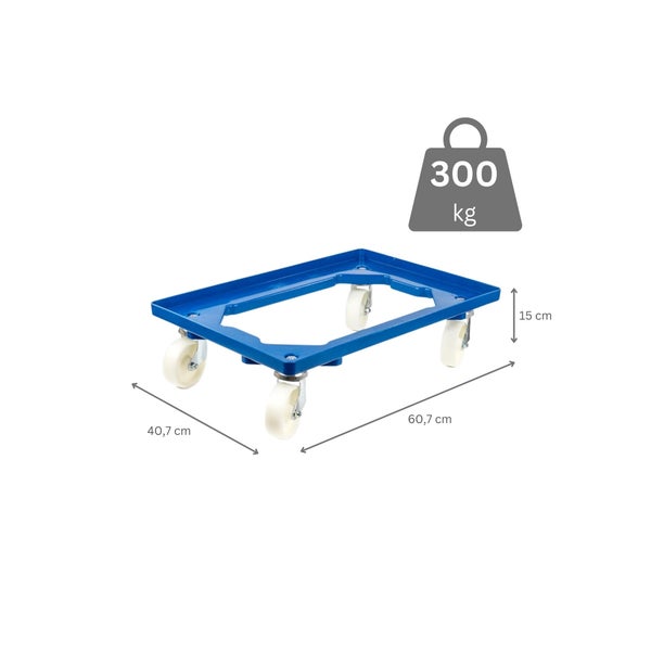PROREGAL SparSet 2x Transportroller für Euroboxen 60 x 40 cm mit Kunststoffräder Blau Offenes Deck 4 Lenkrollen Traglast 300 kg