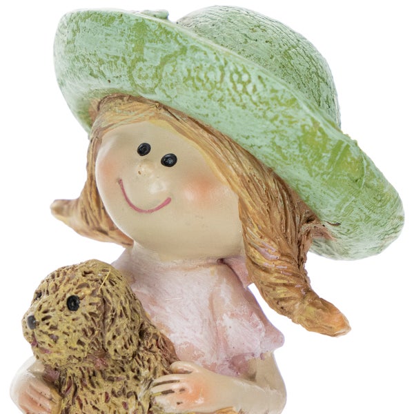 Gartenfigur Mädchen mit Hut und Hund, Dekofigur für den Außenbereich