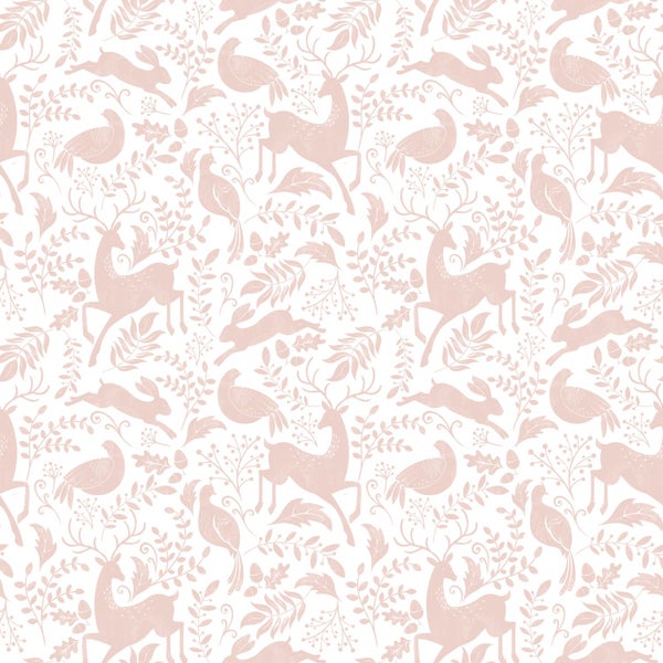 Muster mit Rehen, Hasen, Vögeln und Blättern