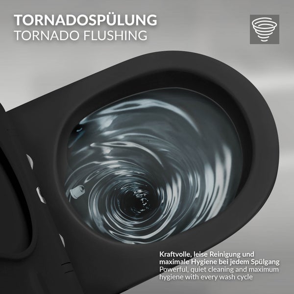 LuxeBath Wand WC Spülrandlos mit Bidet-Funktion Schwarz matt kurz 49cm, Tiefspüler Tornadospülung Keramik Hänge WC Dusch WC mit Nano Beschichtung, Kloschüssel Hängend WC-Sitz Absenkautomatik abnehmbar