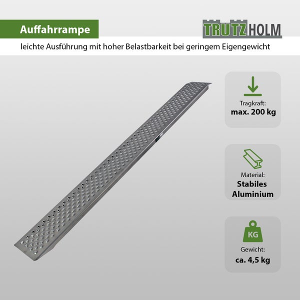 TRUTZHOLM 1 x Auffahrrampe leichte Ausführung 200 x 21,5 cm 200kg Alu grau profiliert Auffahrschiene