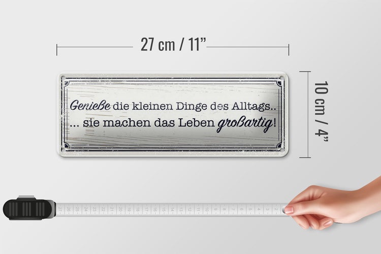 Blechschild Spruch 27x10cm Genieße die kleinen Dinge Alltags