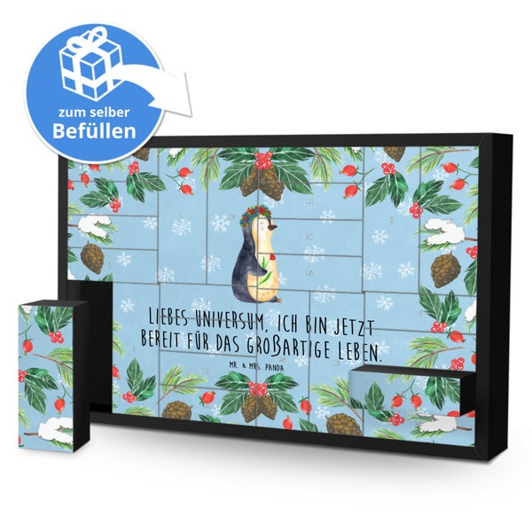 Mr. & Mrs. Panda Befüllbarer Adventskalender Pinguin Blumen - Blau Pastell