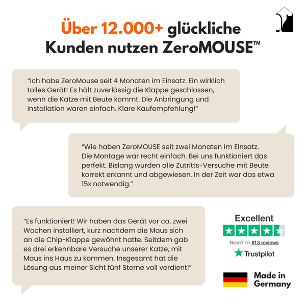 Über 12000 glückliche Kunden nutzen ZeroMOUSE mit Kundenrezensionen, Trustpilot Bewertung und Made in Germany Siegel
