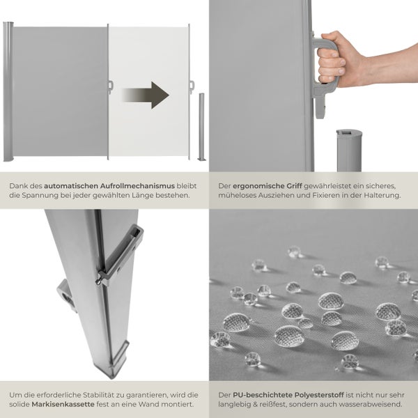 Seitenmarkise tectake  160 x 300 cm aus Aluminium grau