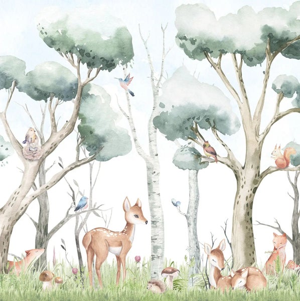 Kindertapete Waldtiere Landschaft 550 x 280 cm