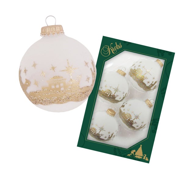 Frost 7cm Glaskugel mit Banddekor Bethlehem, 4 Stck., Weihnachtsbaumkugeln, Christbaumschmuck, Weihnachtsbaumanhänger