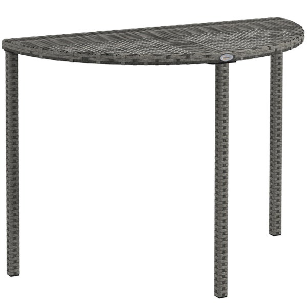 Outsunny Balkontisch Garten Beistelltisch Tisch Gartenmöbel halbrund Polyrattan Metall Grau 100 x 50 x 74 cm