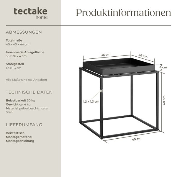 Beistelltisch tectake Cambridge 40 x 40 x 44 cm Stahl schwarz