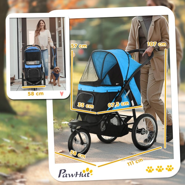 PawHut Hundebuggy, 111L x 58B x 107H cm, Stahl, Oxford-Gewebe, Blau