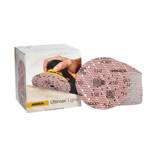 Mirka Ultimax Ligno Ø 150mm Schleifscheiben Klett Multifit / Korn 150 / 100 Stück / Multi-Lochung / zum Schleifen von Holzoberflächen