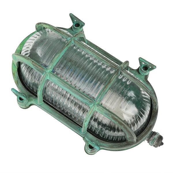 Ovale Außenleuchte mit Schutzgitter und klarem Glas