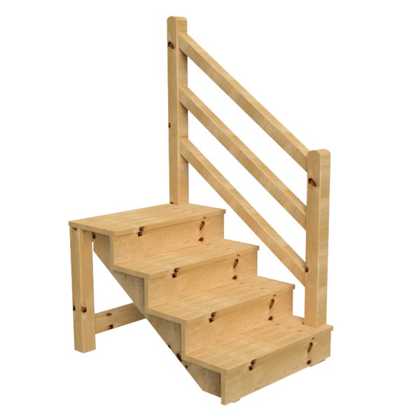 Holztreppe mit drei Stufen und Geländer