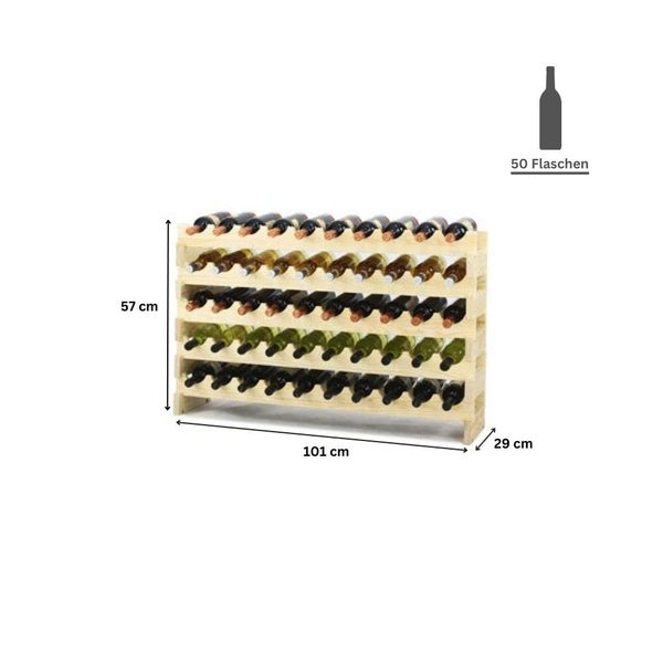 PROREGAL Weinregal Vinoteca Flex  HxBxT 57 x 101 x 29 cm 50 Flaschen Massives Kiefernholz Natur Unbehandelt