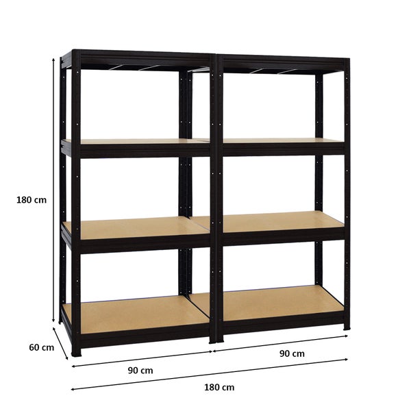 PROREGAL Mega Deal 2er-Sparset Profi-Schwerlastregal DINO HxBxT 180x90x60cm Fachlast 600kg Schwarz