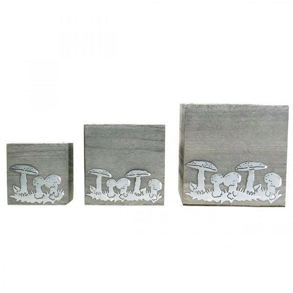 Dekorative Blumentöpfe aus Holz mit Pilzmotiven, 3er-Set