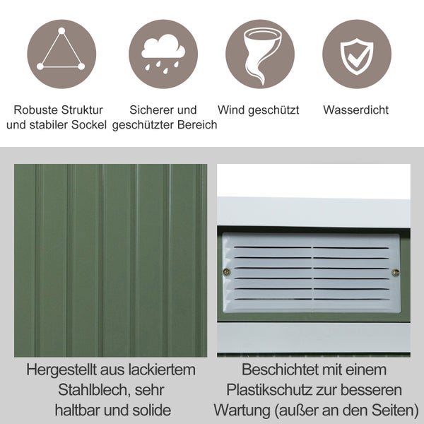 Outsunny Gerätehaus, Geräteschuppen mit Schiebetür, Lüftungsfenster, Pultdach, Outdoor, 280 x 130 x 172 cm, Stahl, Hellgrün