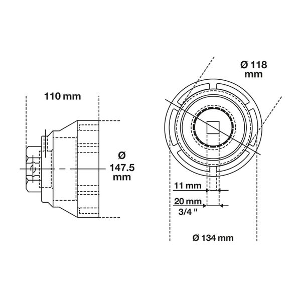 BGS Nutmutternschlüssel Zapfen innen liegend für MAN 133 - 145 mm - 6990