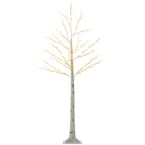 HOMCOM 150 cm Lichterbaum, Birkenbaum mit 120 Warmweiß 3 Helligkeitsstufen LED, Weihnachtsbaum Birken, Led Baum Kunstbirke für Party, Geburtstag, Hochzeit IP44 Weiß