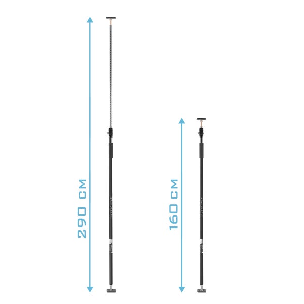 Abbildung von zwei Stahlwerk Türspreizen mit einer Länge von 290 Zentimeter und 160 Zentimeter.